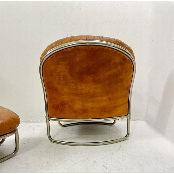 Image 1 of Mid-century cognac leather armchair and ottoman mod 915 by Carlo de Carli, Italy