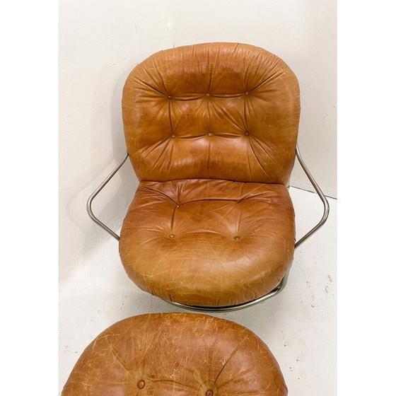 Image 1 of Mid-century cognac leather armchair and ottoman mod 915 by Carlo de Carli, Italy