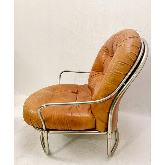 Image 1 of Mid-century cognac leather armchair and ottoman mod 915 by Carlo de Carli, Italy