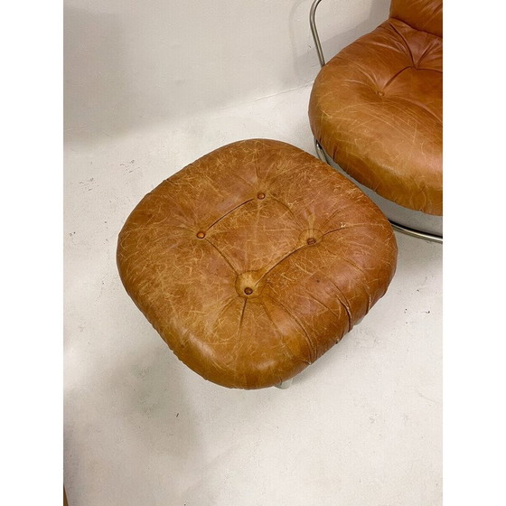 Image 1 of Mid-century cognac leather armchair and ottoman mod 915 by Carlo de Carli, Italy