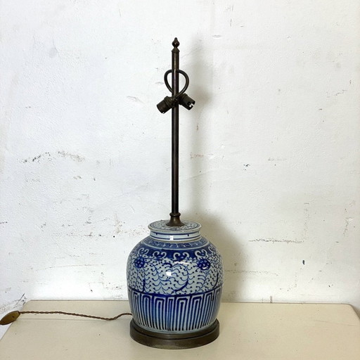 Chinese Porcelain Wooden Lamp Stand