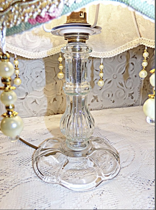 Antique Glass Lamp With Flower Shade - Country Chic