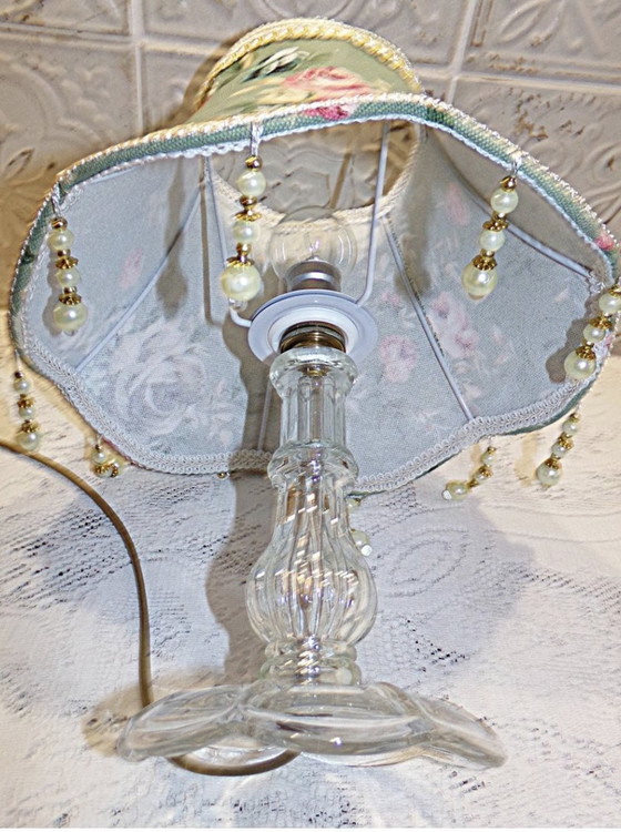 Image 1 of Antique Glass Lamp With Flower Shade - Country Chic