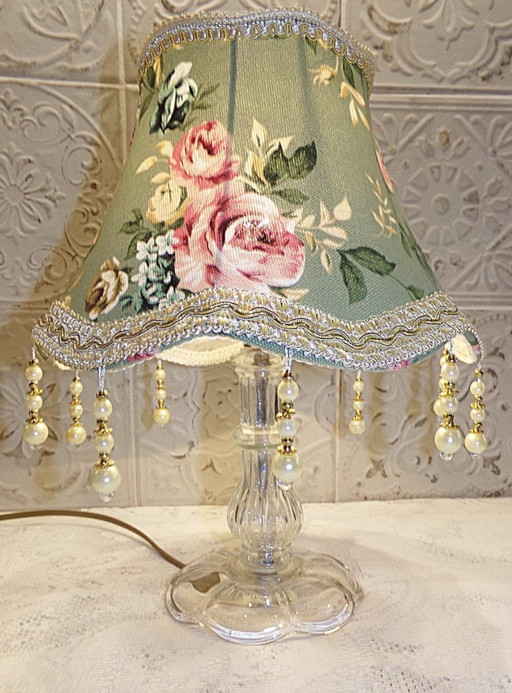 Antique Glass Lamp With Flower Shade - Country Chic