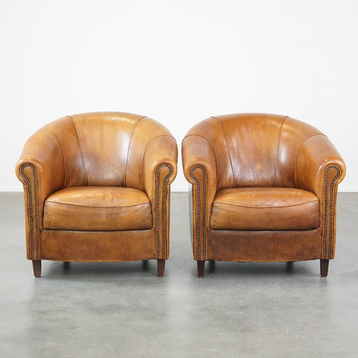 2 X Sheep leather club chair