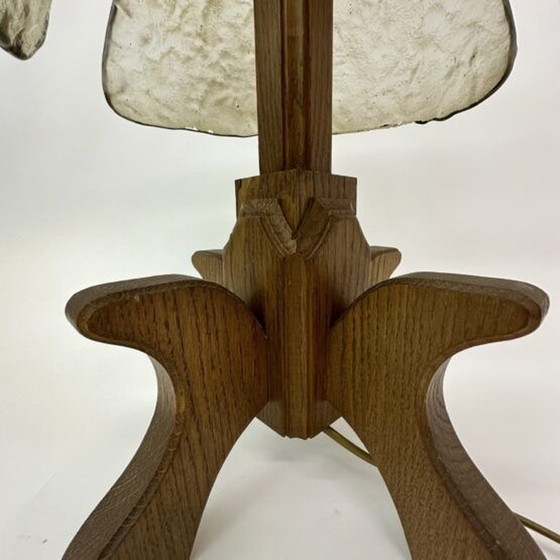 Image 1 of Brutalist solid oak table lamp , 1970’s