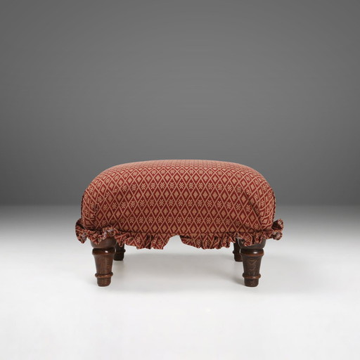 Small Art Deco Footstool with Original Upholstery, France, 1940s