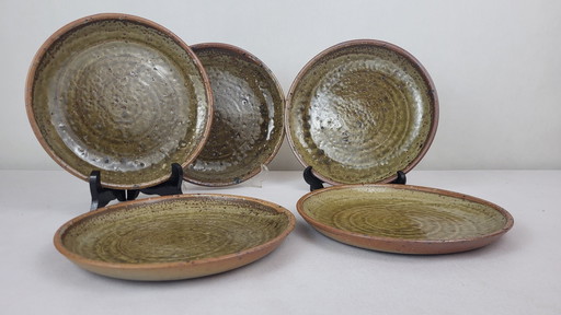 5x Flat Stoneware Plates Pyrité