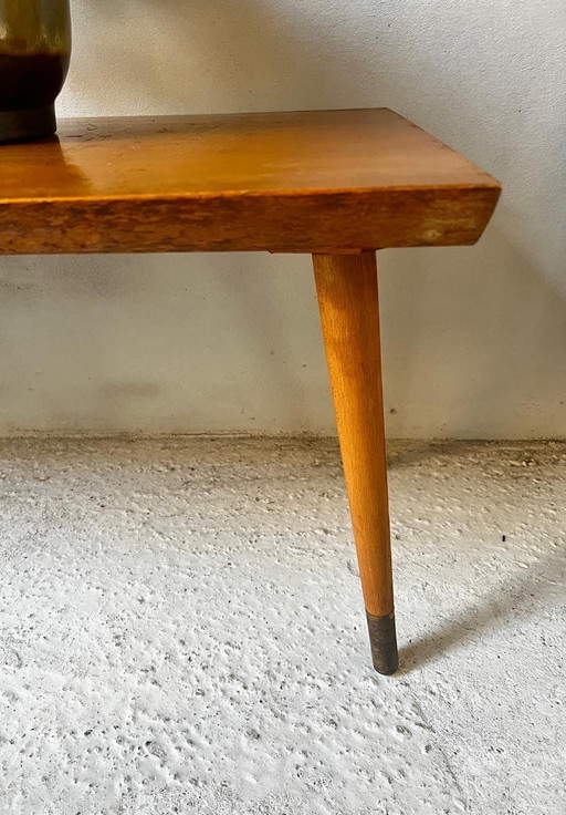 Vintage Bench On Slender High Legs With Brass Socks