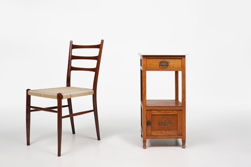 Art Deco French Night Stand With Carrara Marble Top, 1920S