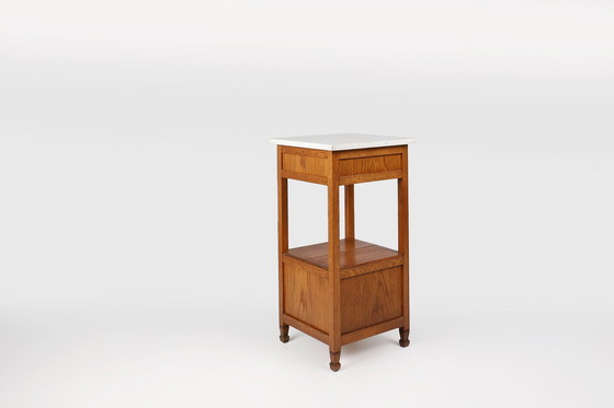 Image 1 of Art Deco French Night Stand With Carrara Marble Top, 1920S