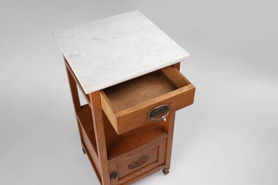 Image 1 of Art Deco French Night Stand With Carrara Marble Top, 1920S