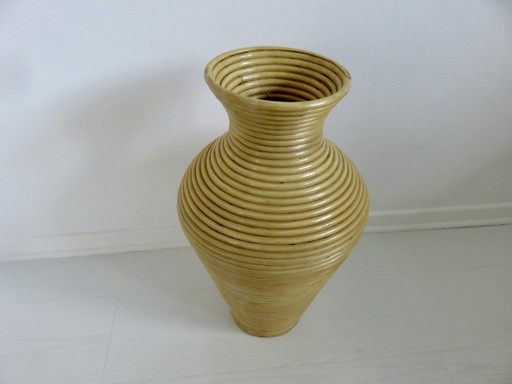 Rattan Floor Vase, Italy 1960-1970