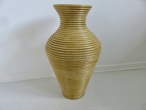 Rattan Floor Vase, Italy 1960-1970