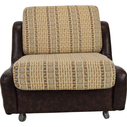 Mid-century leatherette armchair on the wheels, Czechoslovakia 1970s