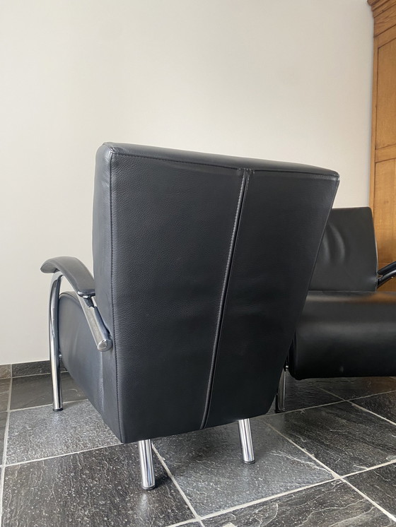 Image 1 of Two Chrome Armchair With Black Leather