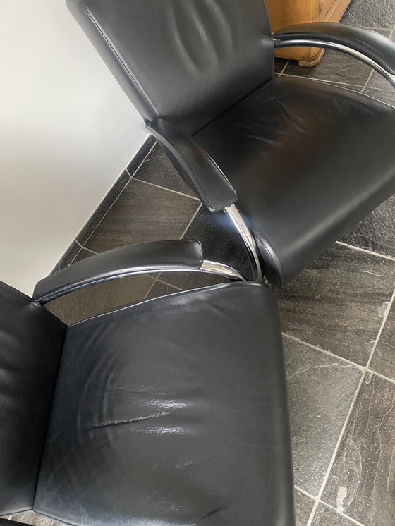 Image 1 of Two Chrome Armchair With Black Leather