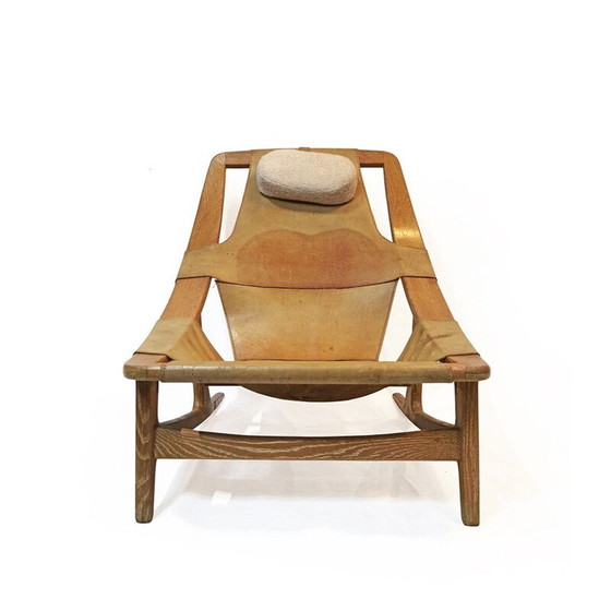 Image 1 of Poltrona vintage in pelle e legno di quercia "Hholmenkollenjren" di Arne Tidemand Ruud per Norcraft, Norvegia