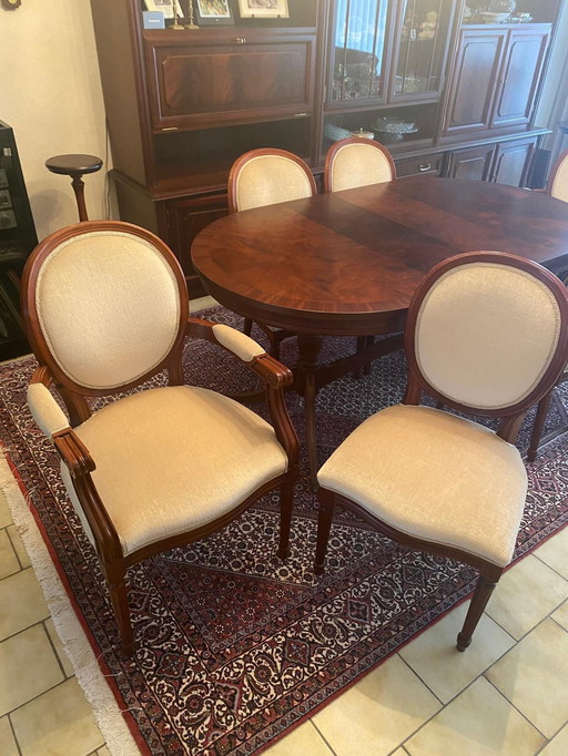 Set of 6 chairs in mohair and mahogany