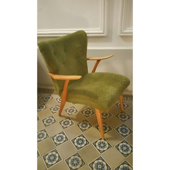 Image 1 of Sillón Zig Zag en teca y terciopelo verde