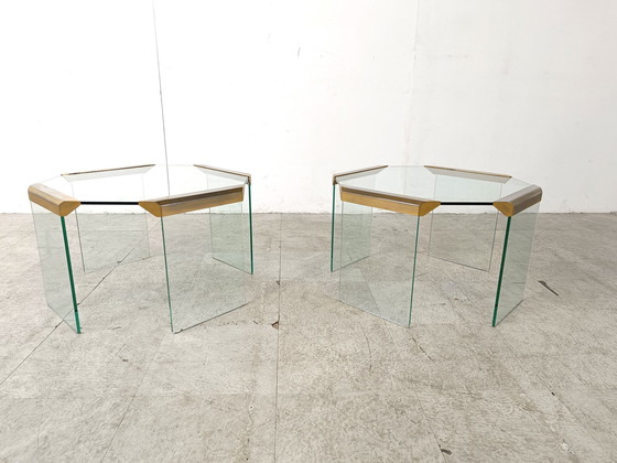 Image 1 of 2x Gallotti e Radice glass and brass side tables