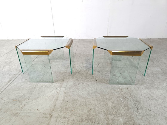 Image 1 of 2x tables d'appoint en verre et laiton Gallotti e Radice