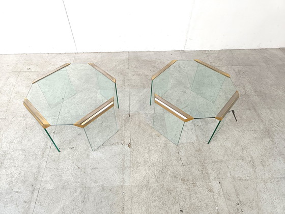 Image 1 of 2x tables d'appoint en verre et laiton Gallotti e Radice