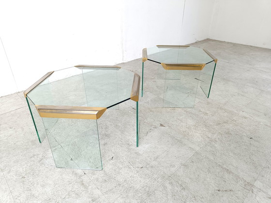 Image 1 of 2x Gallotti e Radice glass and brass side tables