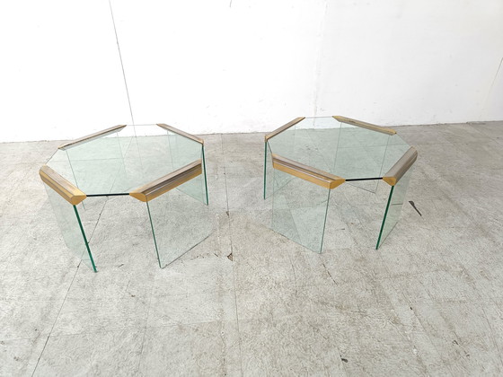 Image 1 of 2x Gallotti e Radice glass and brass side tables