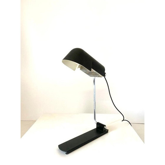 Image 1 of Vintage table lamp in black lacquered metal and chrome steel by Corrado and Luigi Aroldi for Luci, Italy 1970