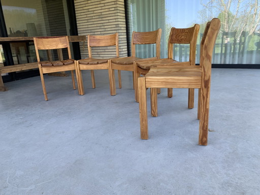 5 chaises de salle à manger en pin Douglas