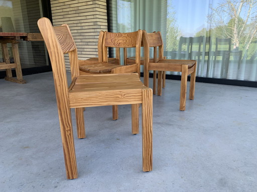 5 chaises de salle à manger en pin Douglas