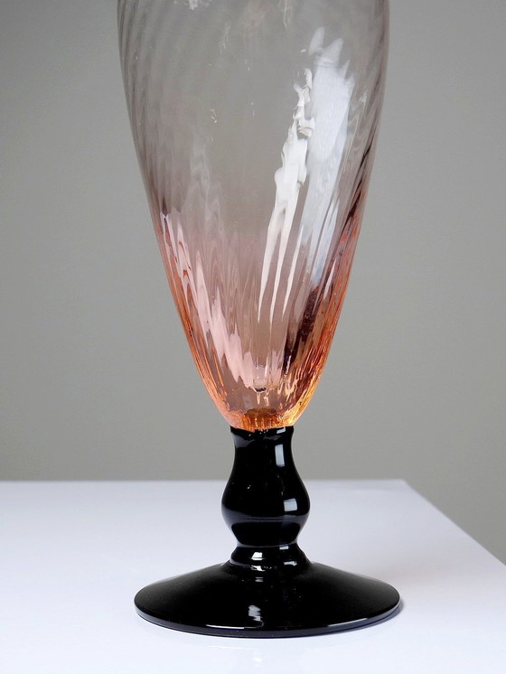 Image 1 of Small Glass Vase Rosalin And Black Opaline Empoli Stelvia 50's Italy