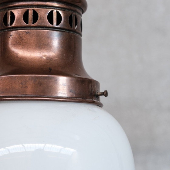 Image 1 of Lampada a sospensione vintage in vetro e rame, Francia anni '30