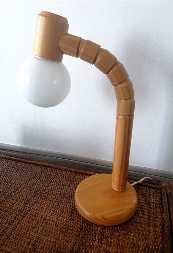 Image 1 of Articulated Scandinavian Pine and Opaline Lamp 1970