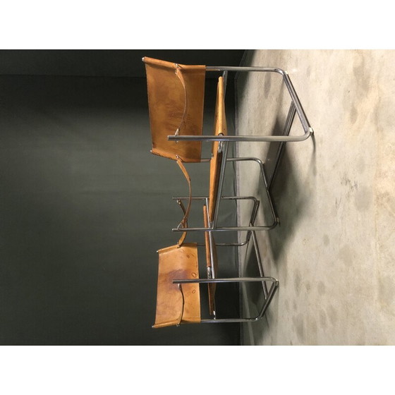 Image 1 of Pair of vintage Safari armchairs in beige leather, 1970