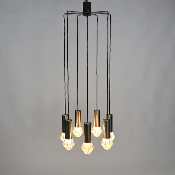 Image 1 of Mid century chrome and glass chandelier / pendant lamp - 1960-70's