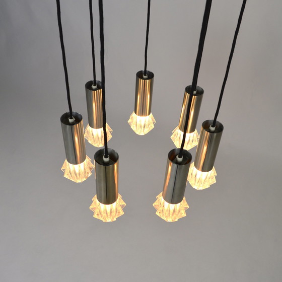 Image 1 of Lustre / suspension en verre et chrome du Mid Century - 1960-70's