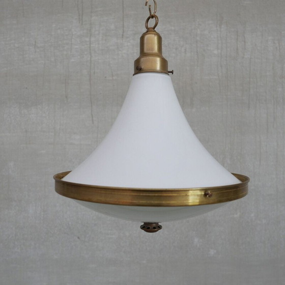 Image 1 of Vintage two-tone opaline glass and brass pendant lamp, Holland 1940
