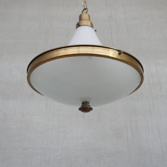 Image 1 of Vintage two-tone opaline glass and brass pendant lamp, Holland 1940