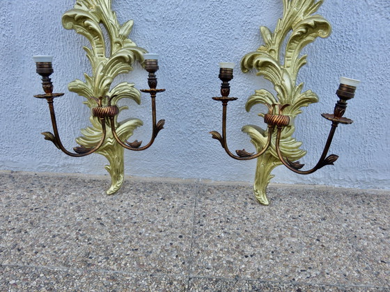 Image 1 of Spanish Gilded Wood Wall Lights, Xxl, 86Cm, 40s