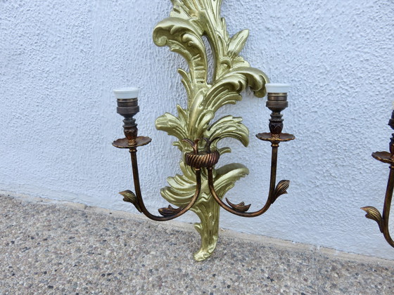 Image 1 of Spanish Gilded Wood Wall Lights, Xxl, 86Cm, 40s