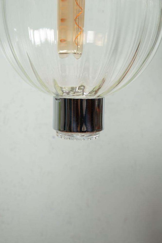 Image 1 of Lampe boule en verre de l'ère spatiale, suspension en verre midmod années 60