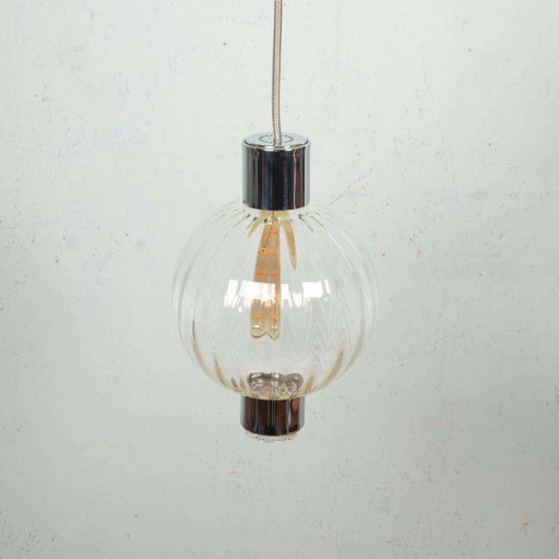 Lampe boule en verre de l'ère spatiale, suspension en verre midmod années 60