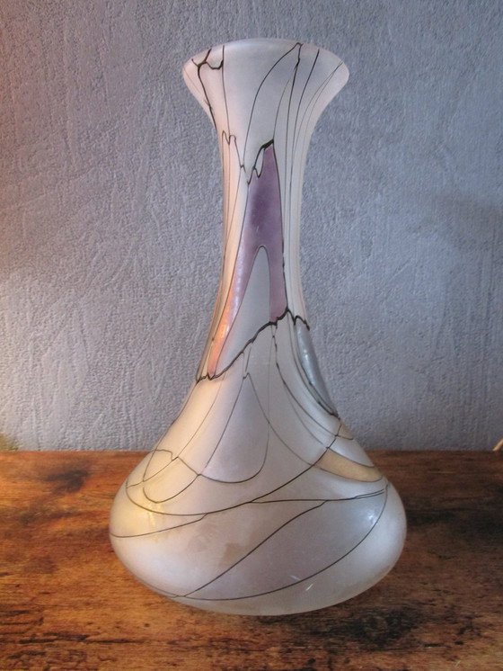 Image 1 of Bellissimo vaso vintage soffiato a mano, riccamente decorato.