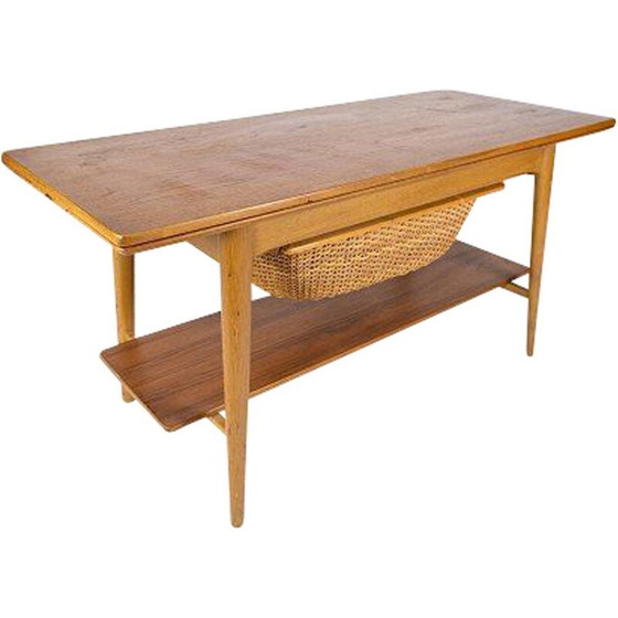 Image 1 of Vintage oak and teak coffee and sewing table, Denmark 1960