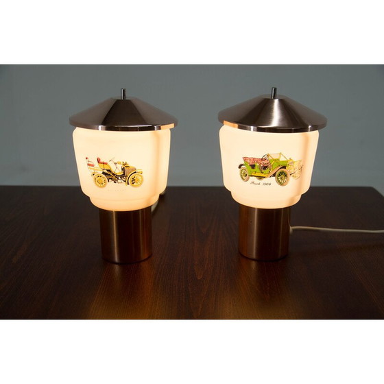 Image 1 of Pair of vintage glass bedside lamps by Lustry Kamenicky Senov, Czechoslovakia 1970