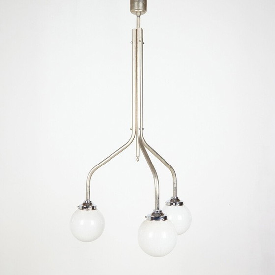 Image 1 of Lampadario vintage in vetro testurizzato a 3 bracci, stile déco, 1920