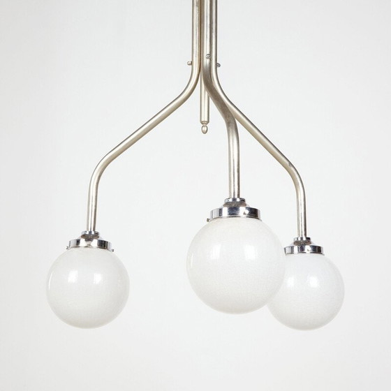 Image 1 of Lampadario vintage in vetro testurizzato a 3 bracci, stile déco, 1920