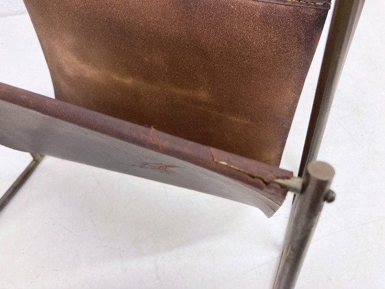 Image 1 of Mid - Century magazine rack brass leather Carl Auböck model 4019